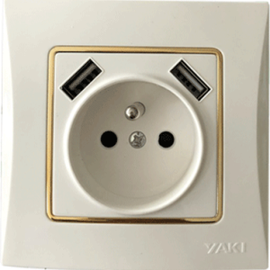 PRISE ELECTRIQUE ENCASTRE 2Port USB+T BLANC-DORE YAKI