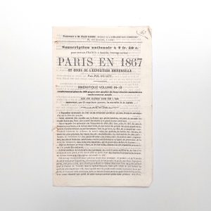Prospectus de souscription pour l’ouvrage “Paris en 1867, Guide à l’Exposition Universelle”.