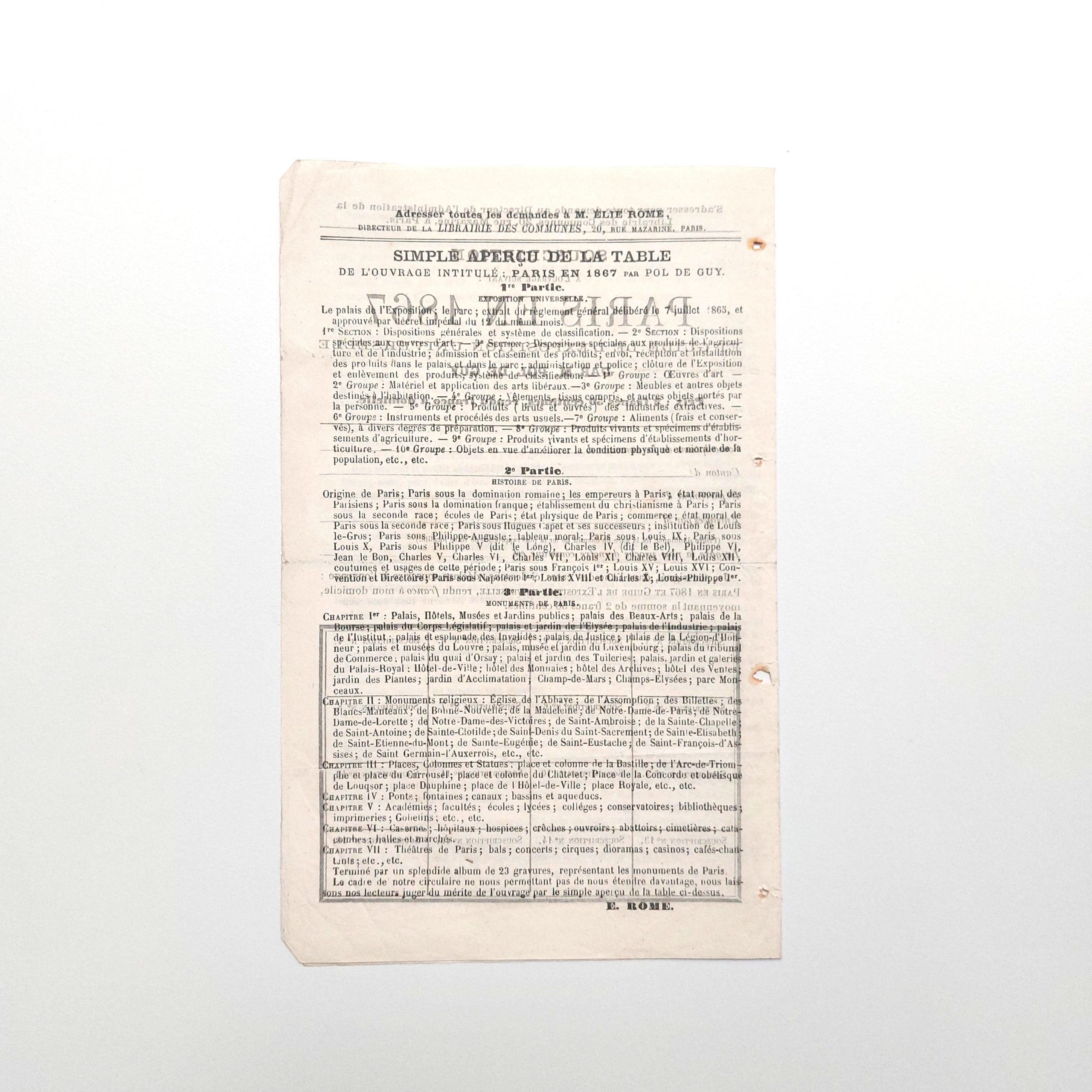 Prospectus de souscription pour l’ouvrage “Paris en 1867, Guide à l’Exposition Universelle”. – Image 3