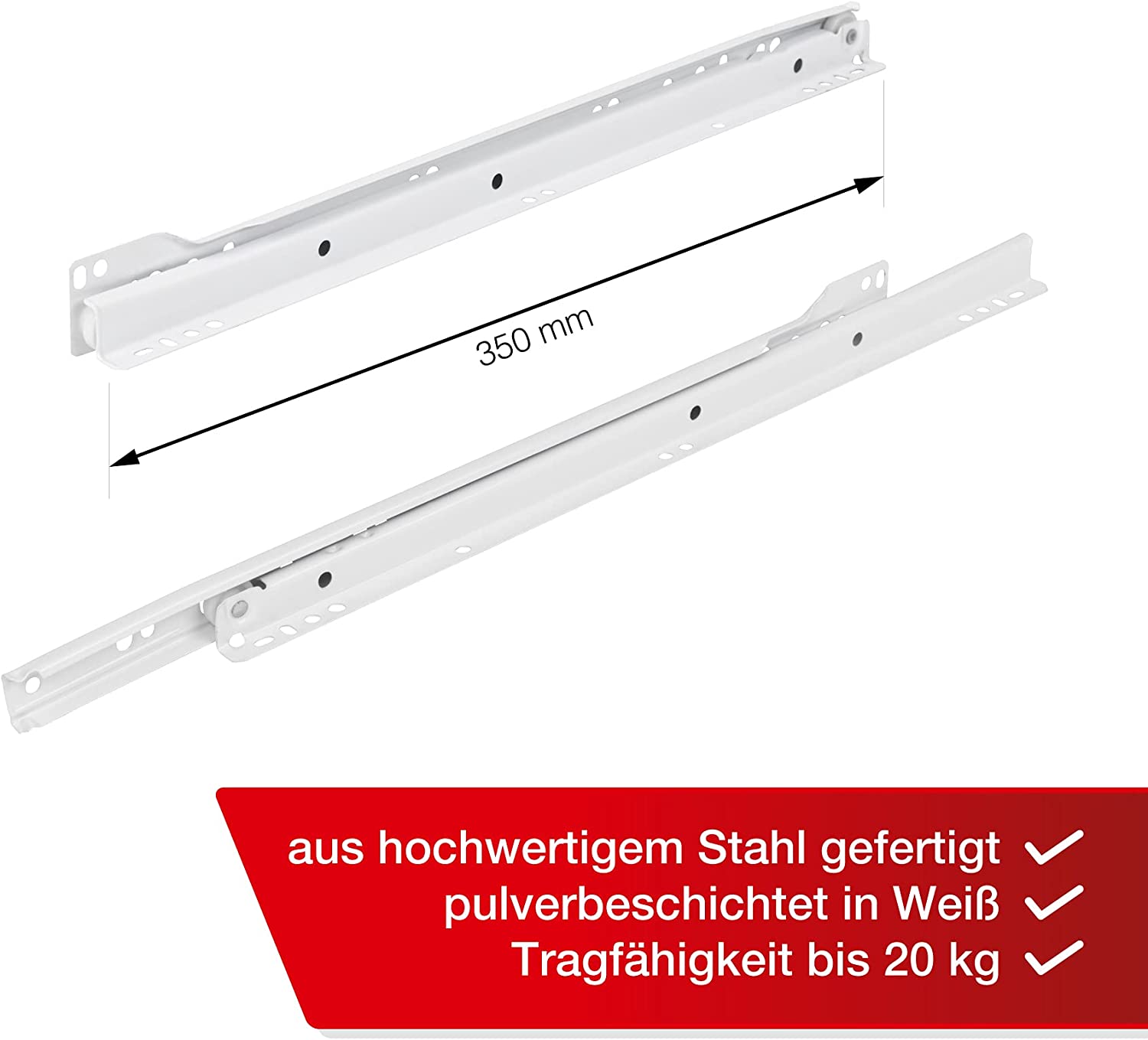 Système de rails de tiroir 350 mm Lot de 2 (1 paire de rails) – Image 2