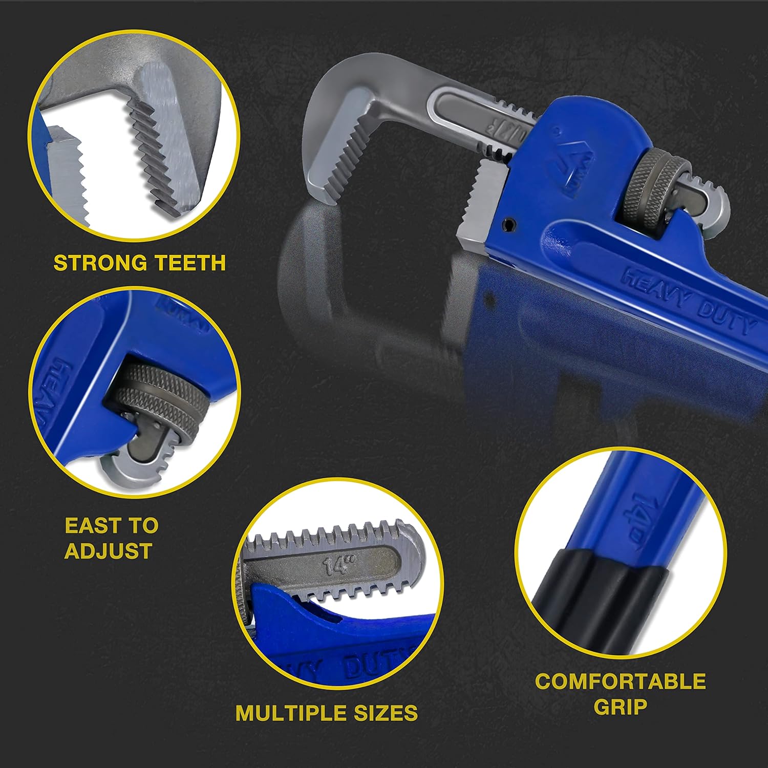 Jeu de clés à tube réglables robustes traitées thermiquement 8″, 10″, 12″, 14″ – Image 2