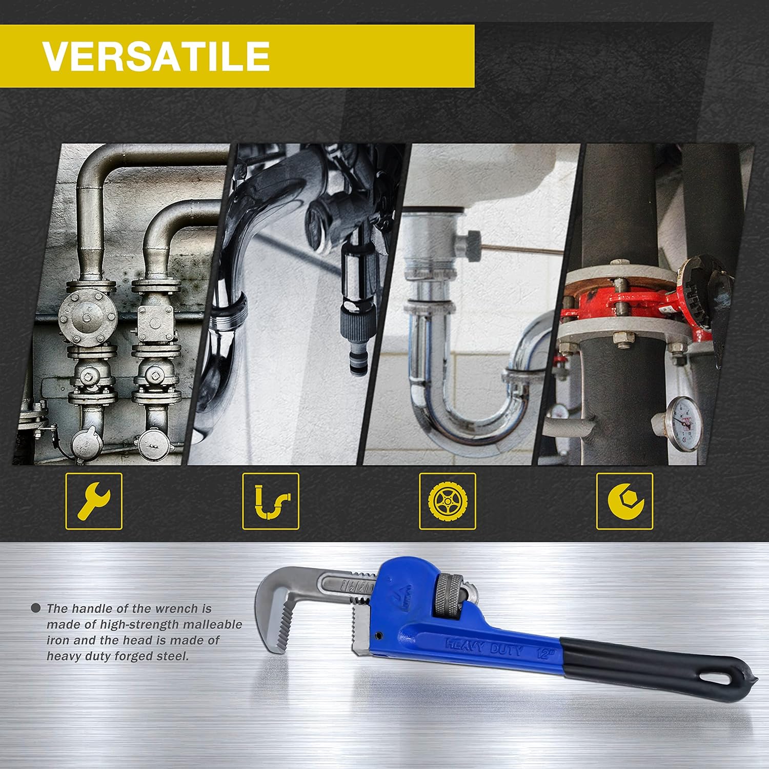 Jeu de clés à tube réglables robustes traitées thermiquement 8″, 10″, 12″, 14″ – Image 7