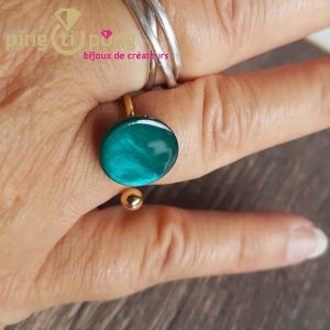 Bague or et nacre naturelle bleu canard de La Petite Sardine