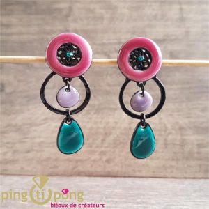 Boucles d’oreilles fantaisie à clips en émail rose