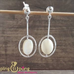 Boucles d’oreilles « médaillon de nacre » et argent rhodié signées CANYON