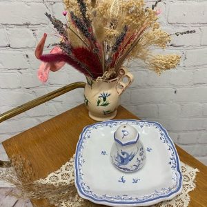 Lot petite coupelle et poivrier faïence Moustiers Mufraggi