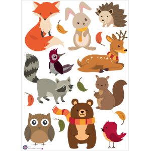 16 maxi stickers décoratifs Animaux d’Automne