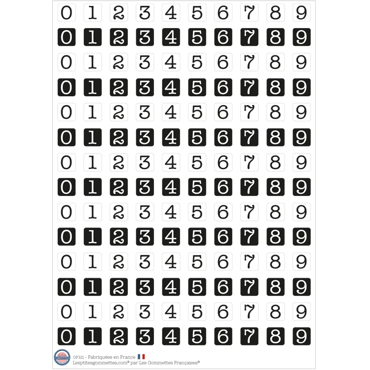 140 gommettes Chiffres noir et blanc