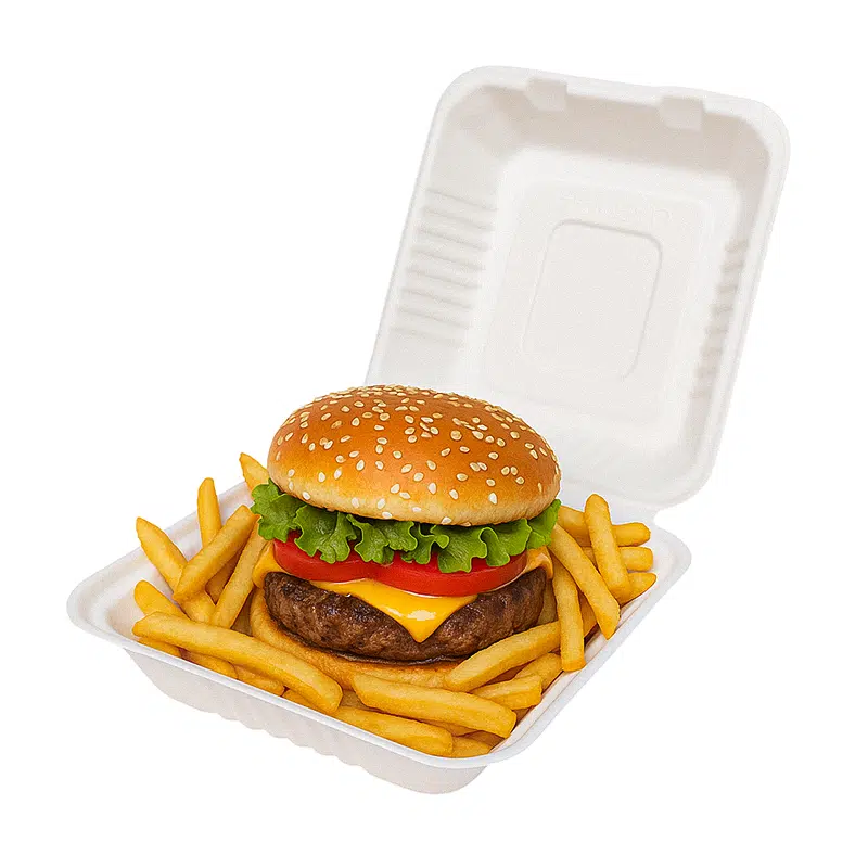 Boite burger bagasse biodégradable 230 x 230 x 80 mm par 50