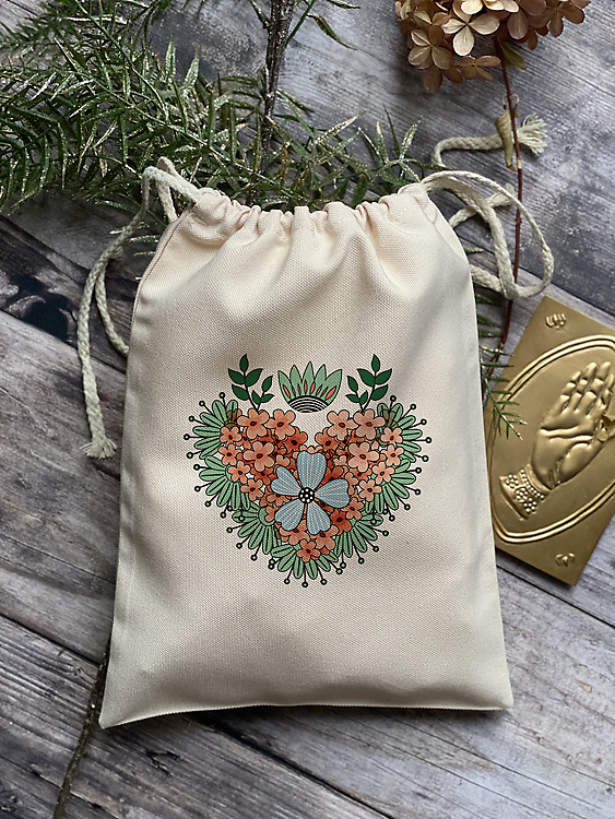 Poche cadeau Coeur ex-voto fleuris, couleur