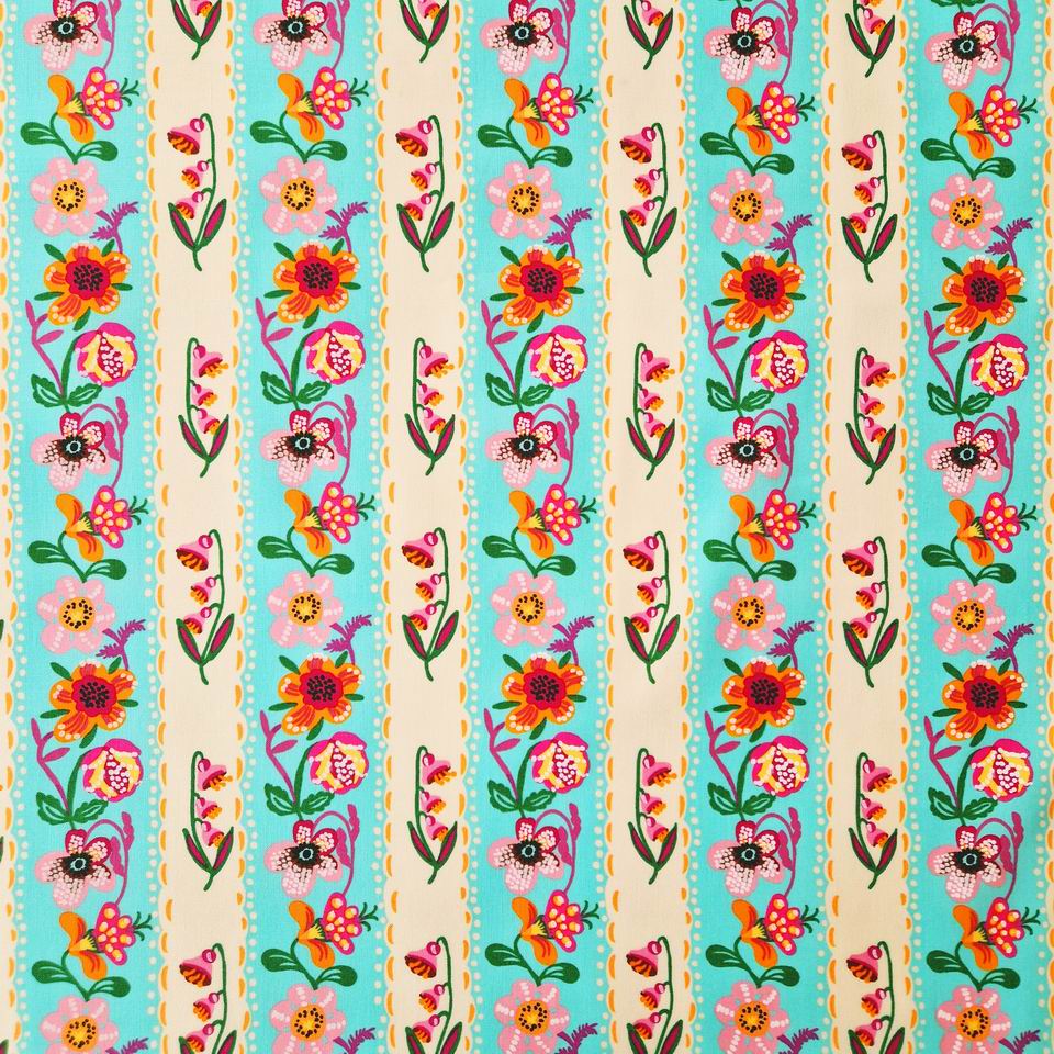 Tissu Nathalie Lété Un Printemps à Paris Rayures Fleurs Aqua – Image 3