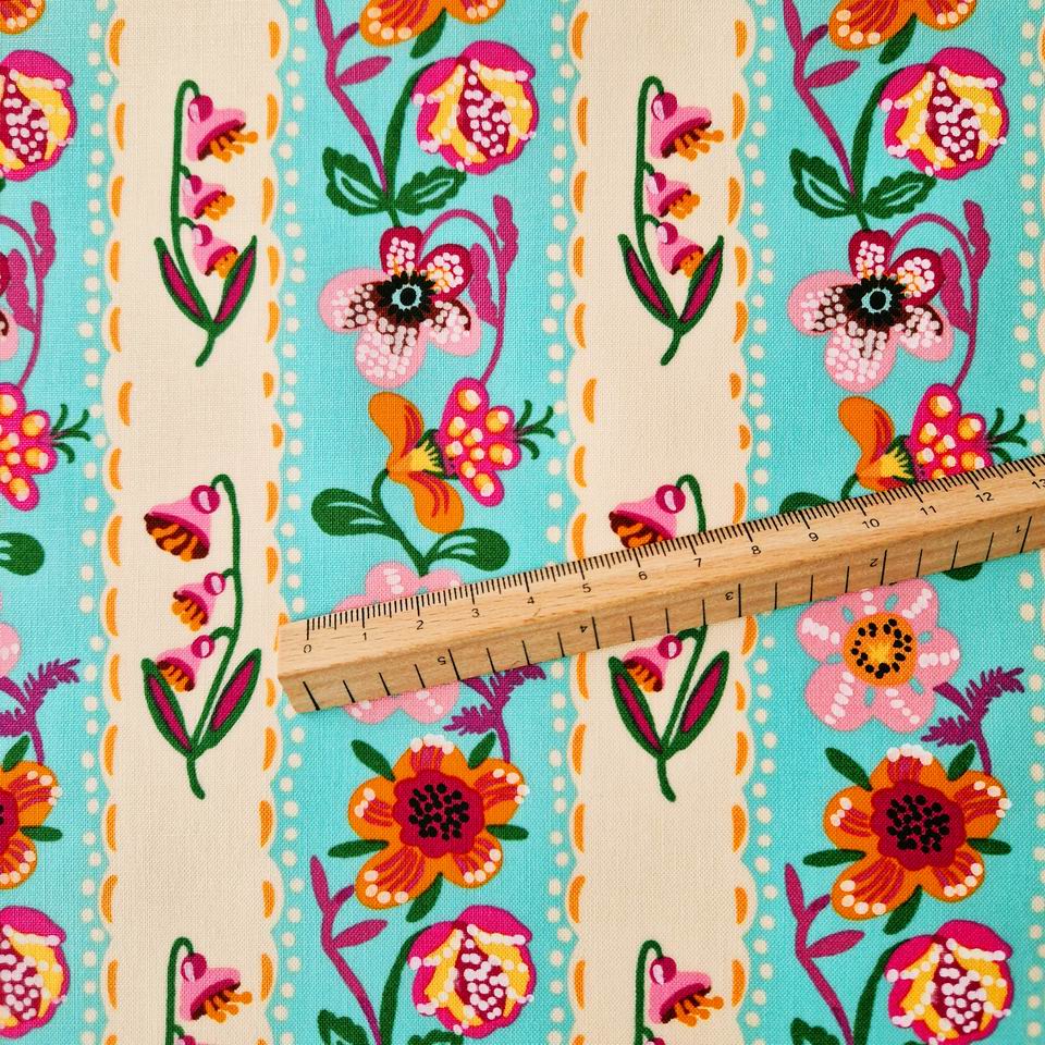 Tissu Nathalie Lété Un Printemps à Paris Rayures Fleurs Aqua – Image 2