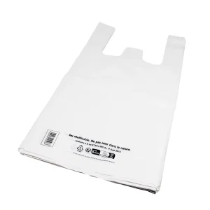 Sac plastique blanc à bretelles 30 + 14 x 54 cm 50 µ par 500
