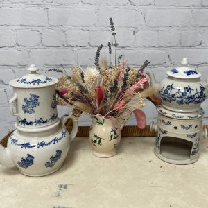 Service à thé vintage théière filtre réchaud terre de fonte Saint Vallier