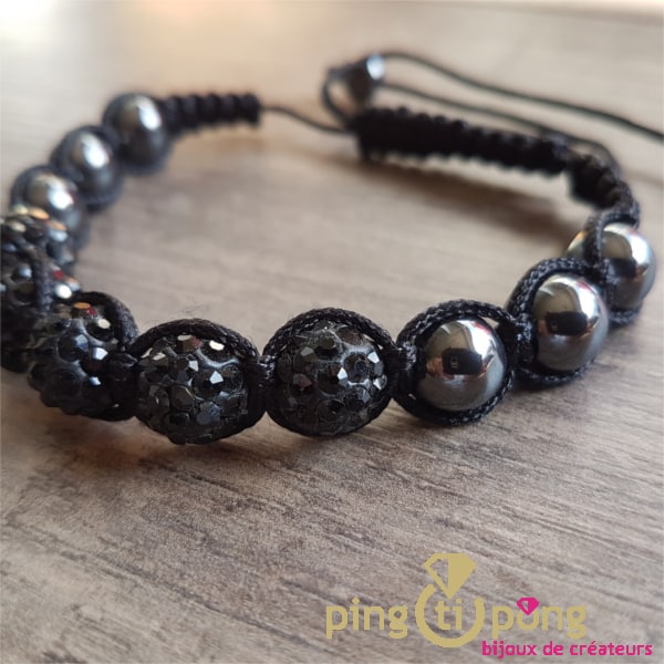 Shamballa anthracite et strass noir