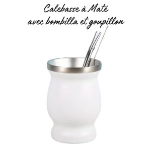 Calebasse à Maté avec bombilla et goupillon 250ml – Blanc