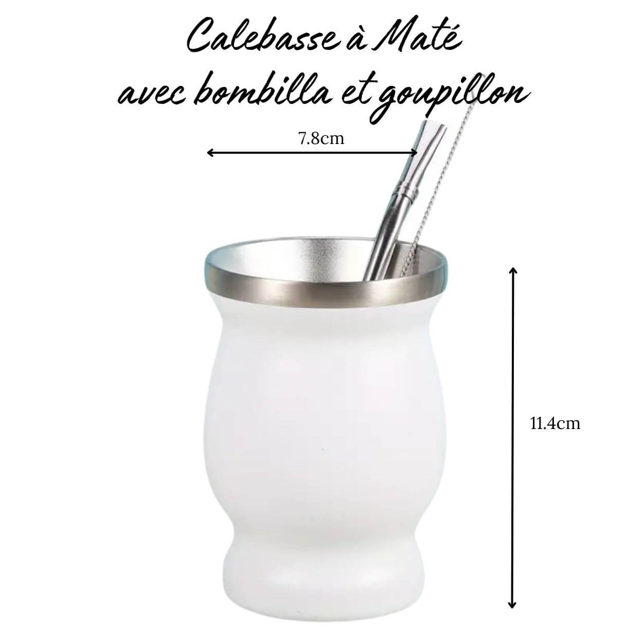 Calebasse à Maté avec bombilla et goupillon 250ml – Blanc – Image 2