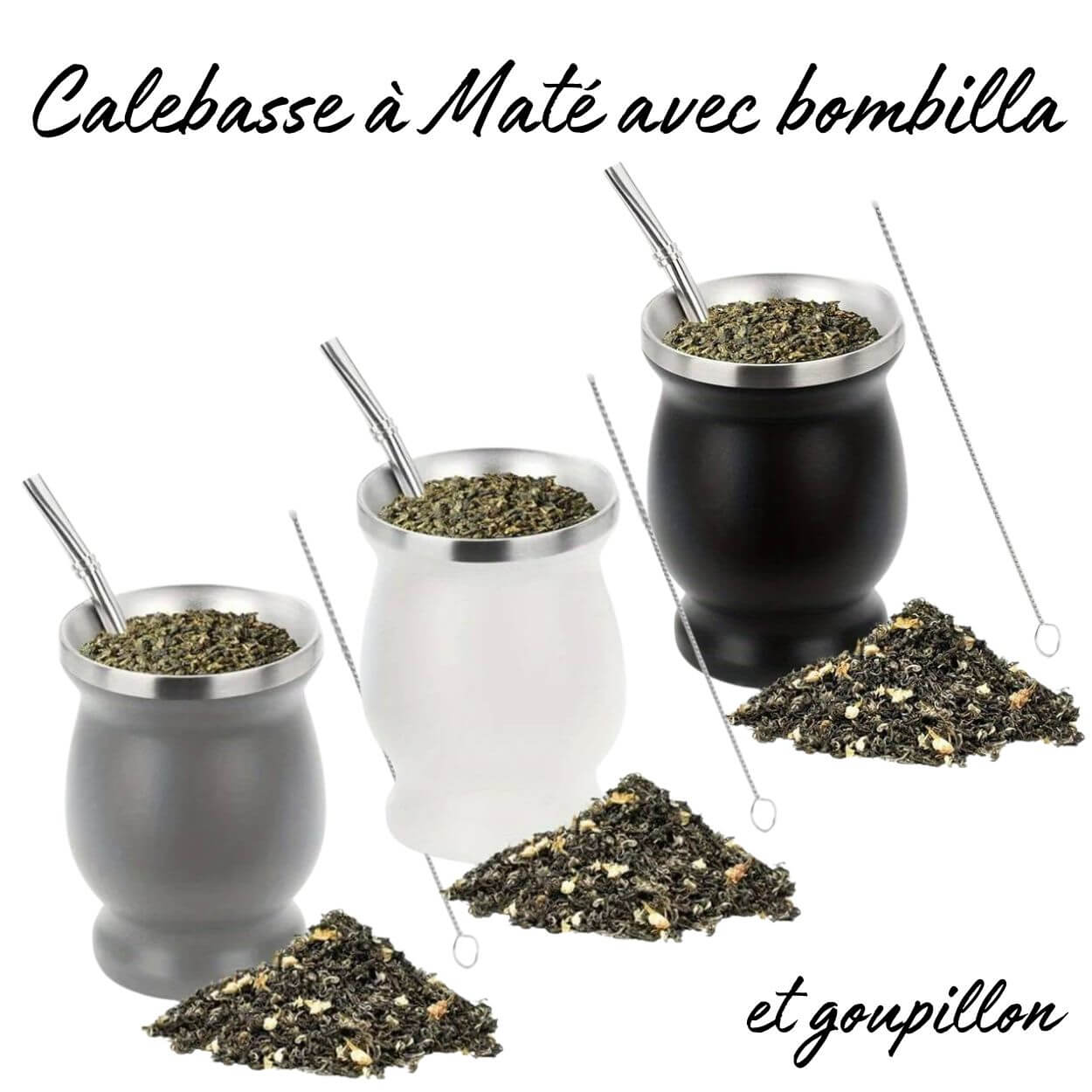 Calebasse à Maté avec bombilla et goupillon 250ml – Blanc – Image 3