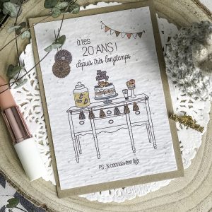 Carte à planter : anniversaire, 20 ans depuis très longtemps ( graines de menthe )