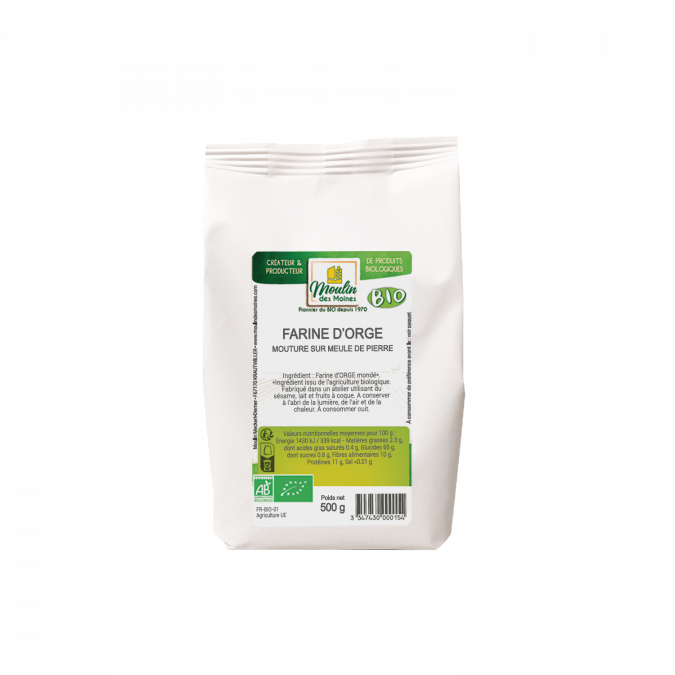Farine d&rsquo;orge meule de pierre bio – 500g