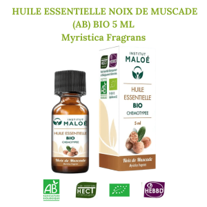NOIX DE MUSCADE BIO (AB) – HUILE ESSENTIELLE 5 ML – Myristica Fragans DDM: 10.24