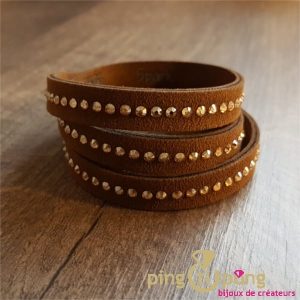 Bracelet SPARK alcantara® et cristal marron et or