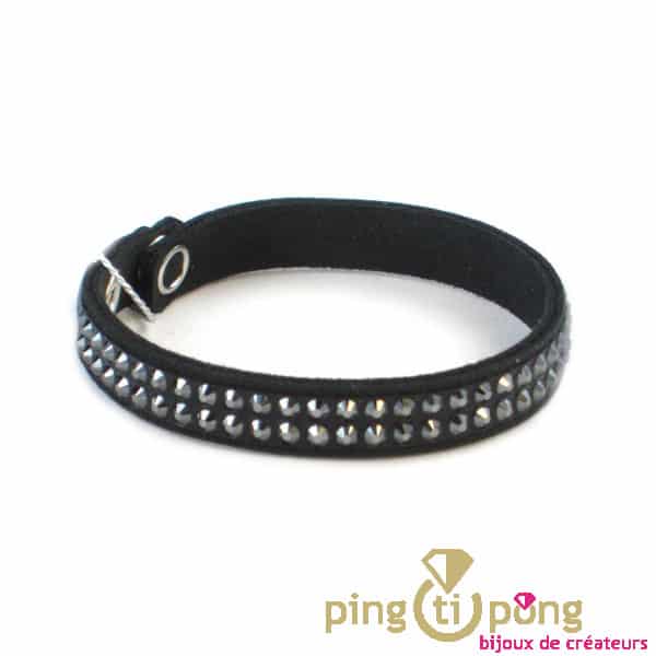 Bracelet 1 tour Spark en alcantara® noir et 2 rangs de cristaux de luxe noirs – Image 4
