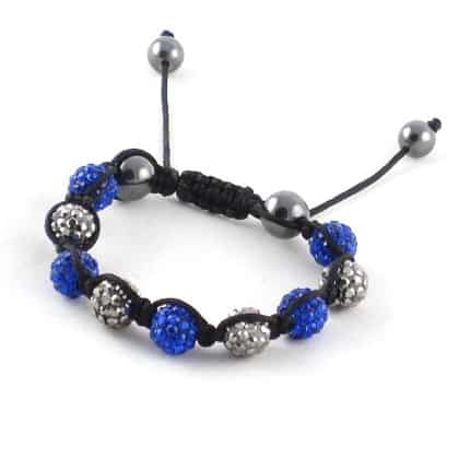 Bracelet shamballa en perles alternées bleues grises et grises – Image 2