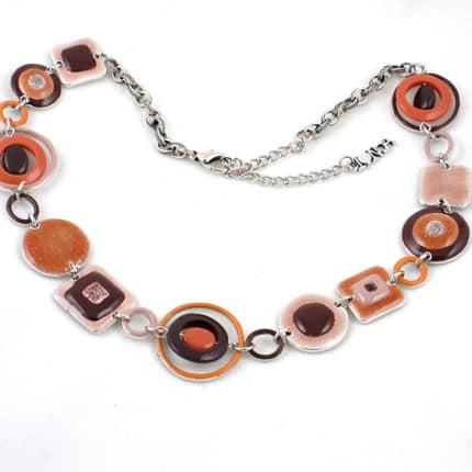 Collier métal et émail ronds et carrés beige et marron – Image 3