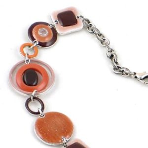 Collier métal et émail ronds et carrés beige et marron