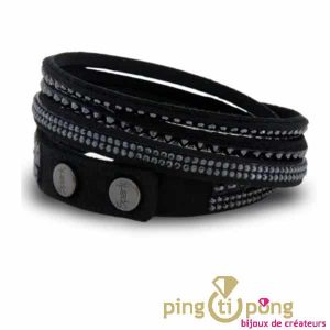 Bracelet noir double tour en Swarovski et Alcantara un des plus beaux bijoux de SPARK