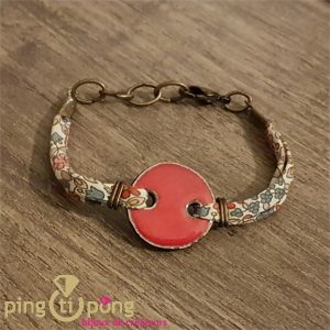Bracelet pastille de céramique et tissu imprimé  C. ALLOING