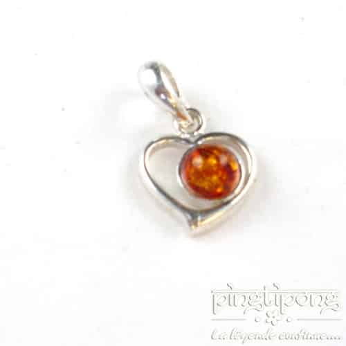 Pendentif Balticambre coeur en argent et perle d’ambre orange ronde – Image 5