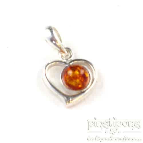 Pendentif Balticambre coeur en argent et perle d’ambre orange ronde – Image 2
