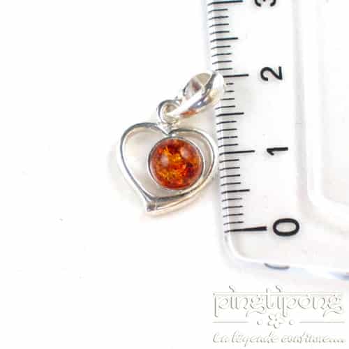 Pendentif Balticambre coeur en argent et perle d’ambre orange ronde – Image 3