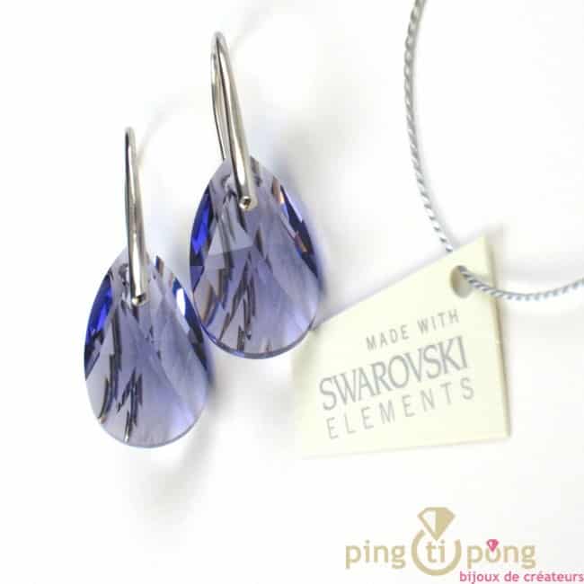 Bijoux en Swarovski : Boucles d’oreilles SPARK en forme de goutte en Swarovski et argent couleur violet Tanzanite – Image 4