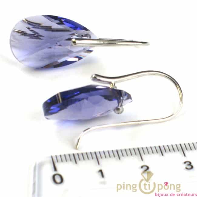 Bijoux en Swarovski : Boucles d’oreilles SPARK en forme de goutte en Swarovski et argent couleur violet Tanzanite – Image 5
