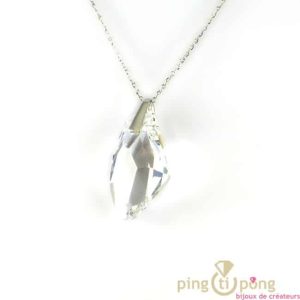 Bijoux en Swarovski – Collier SPARK goutte brute en cristal de swarovski blanc cristal et argent 925 rhodié