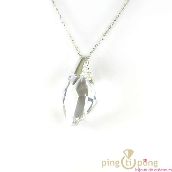 Bijoux en Swarovski – Collier SPARK goutte brute en cristal de swarovski blanc cristal et argent 925 rhodié