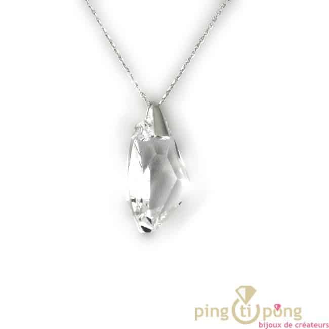 Bijoux en Swarovski – Collier SPARK goutte brute en cristal de swarovski blanc cristal et argent 925 rhodié – Image 7