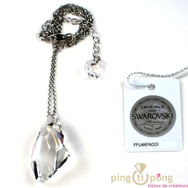 Bijoux en Swarovski – Collier SPARK goutte brute en cristal de swarovski blanc cristal et argent 925 rhodié – Image 3