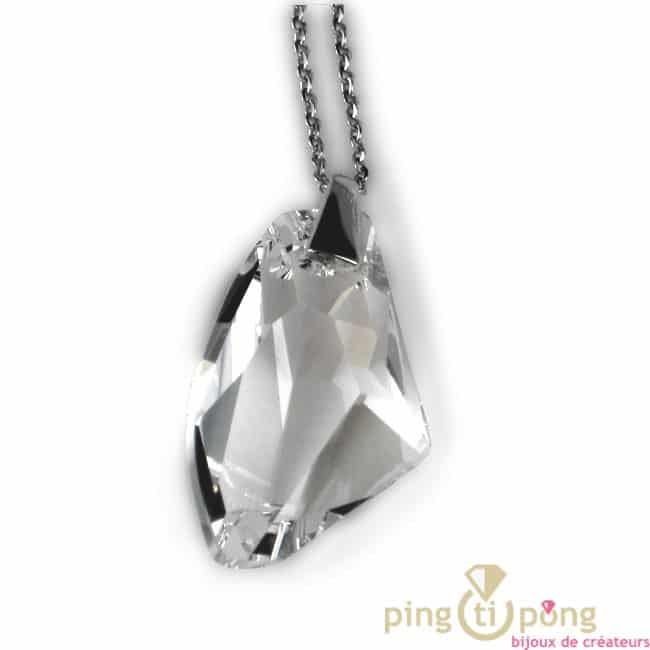 Bijoux en Swarovski – Collier SPARK goutte brute en cristal de swarovski blanc cristal et argent 925 rhodié – Image 5