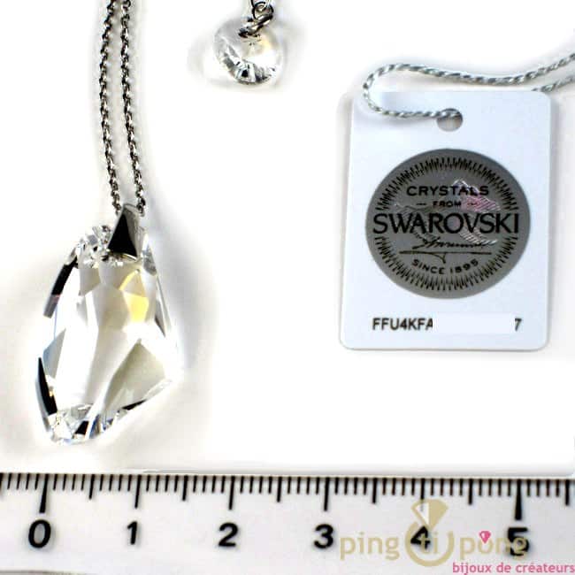 Bijoux en Swarovski – Collier SPARK goutte brute en cristal de swarovski blanc cristal et argent 925 rhodié – Image 4