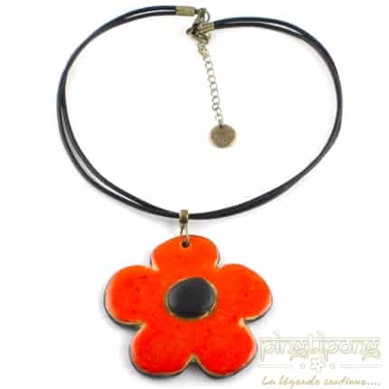 Collier fleur en véritable céramique émaillée orange et noir C. ALLOING – Image 3