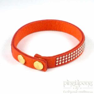 Bracelet Spark alcantara orange et cristal de swarovski or sur 3 rangs