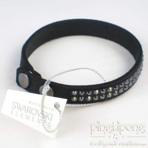 Bracelet 1 tour Spark en alcantara® noir et 2 rangs de cristaux de luxe noirs – Image 3