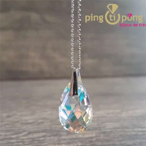 Collier chaînette « Larme » en argent rhodié et cristal de aurore boréale de SPARK