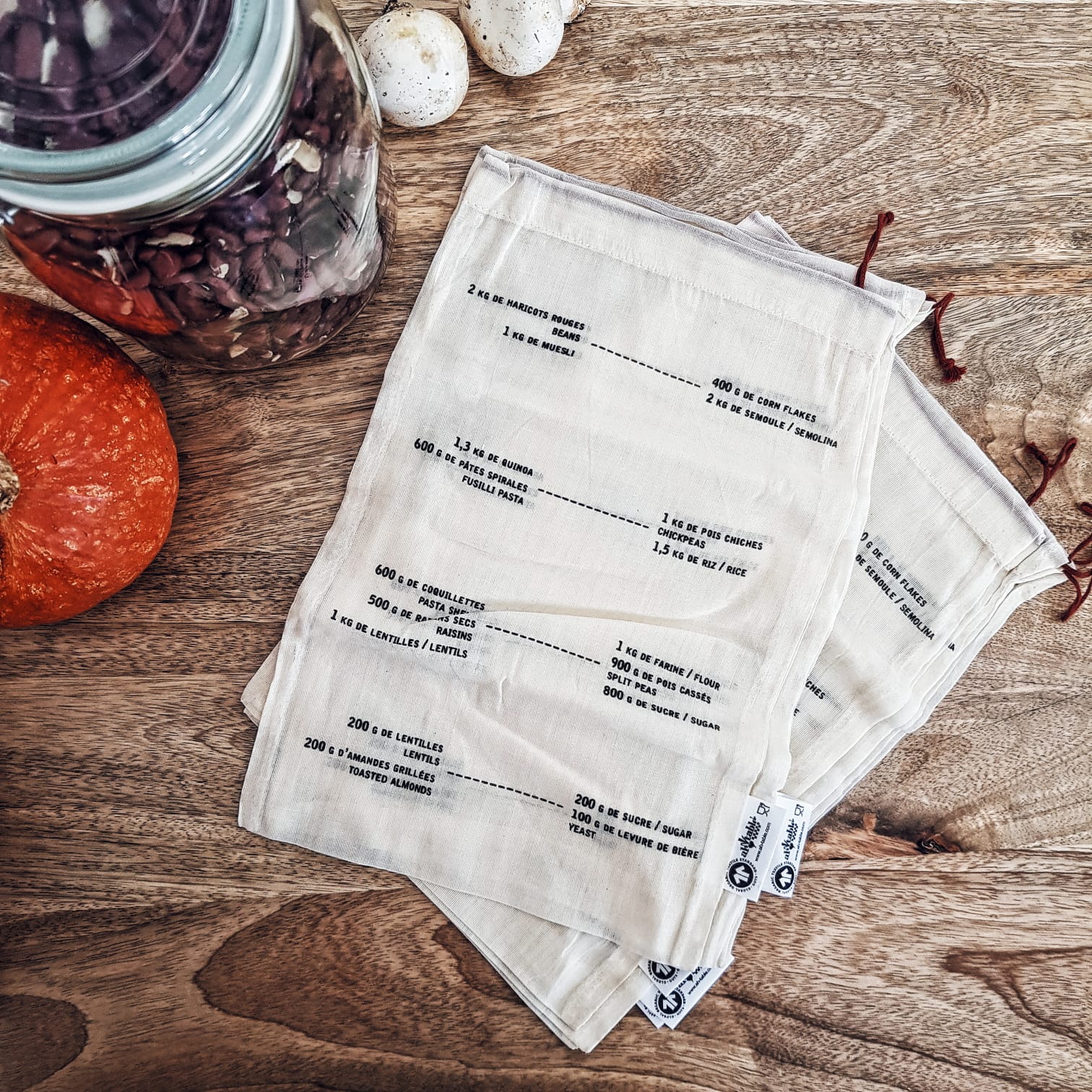 5 sacs à vrac gradués en tissu – Taille M