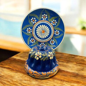 Ensemble / Lot – Moule à Kouglof et Assiette de service décorative – Productions Alsaciennes traditionnelles – Bleu dominant – Décoration – Collection