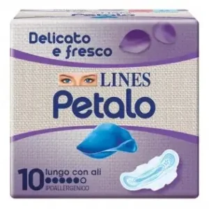 Lines Petalo Blu Assorbente Lungo con Ali, 10 Pezzi